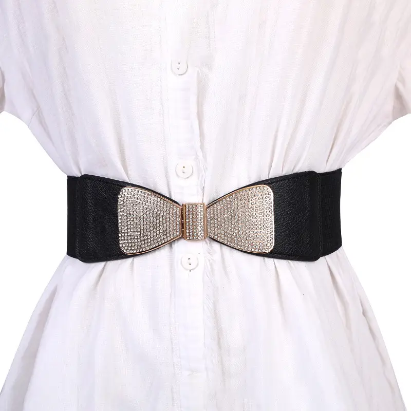 Ladies Elastic Wide Waist Cover Belt with Crystal Buckle - Image 5