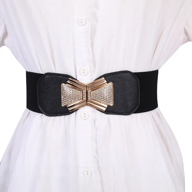 Ladies Elastic Wide Waist Cover Belt with Crystal Buckle - Image 6