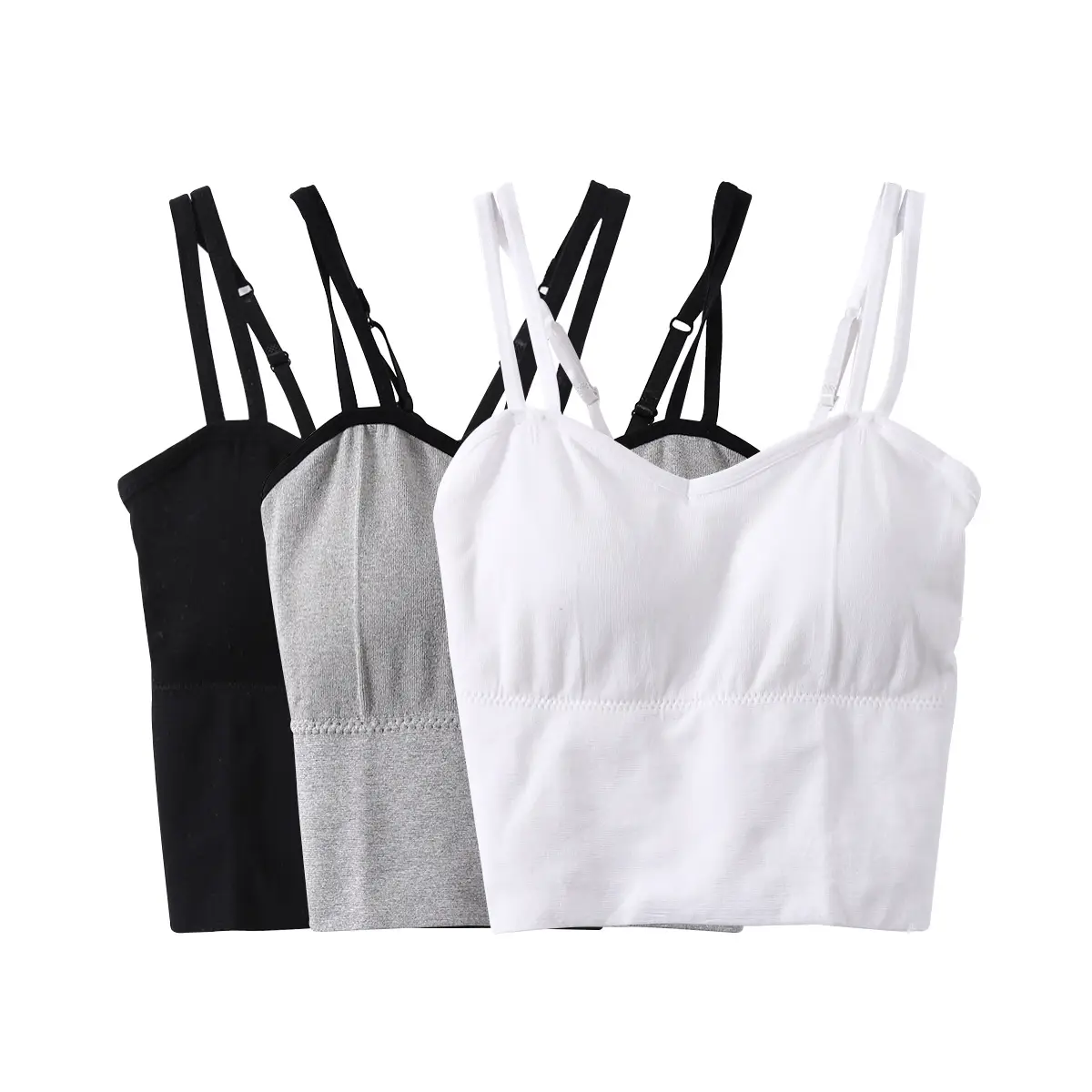 Women Sleeveless Back Top Camisole Vest Black White Gray
