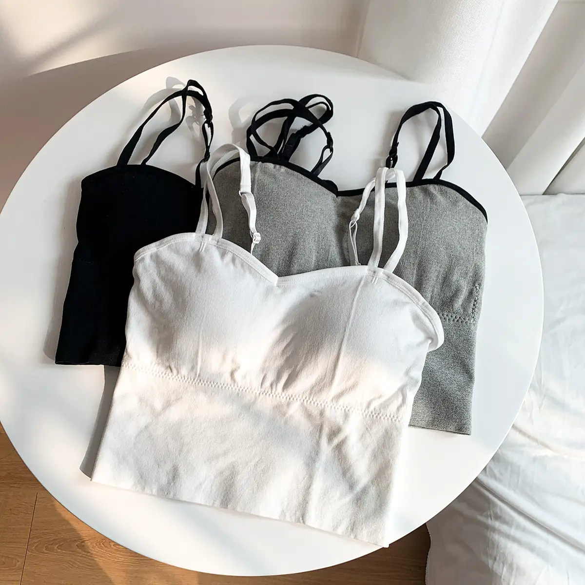 Women Sleeveless Back Top Camisole Vest Black White Gray