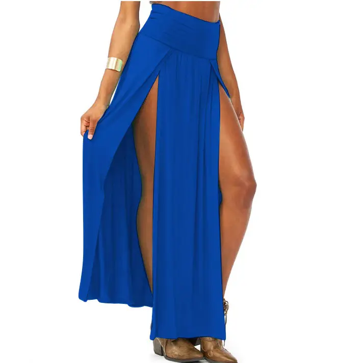Black Tight Waist Long Skirt with Slit Hem