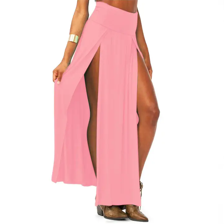 Black Tight Waist Long Skirt with Slit Hem