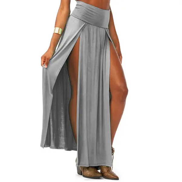 Black Tight Waist Long Skirt with Slit Hem