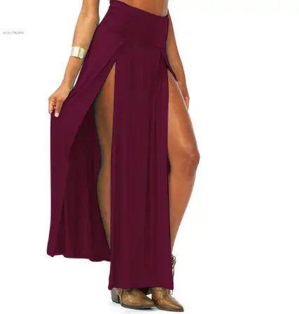 Black Tight Waist Long Skirt with Slit Hem