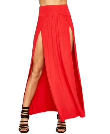 Black Tight Waist Long Skirt with Slit Hem