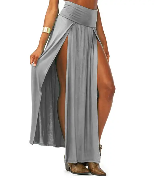 Black Tight Waist Long Skirt with Slit Hem