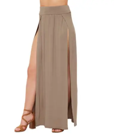 Black Tight Waist Long Skirt with Slit Hem