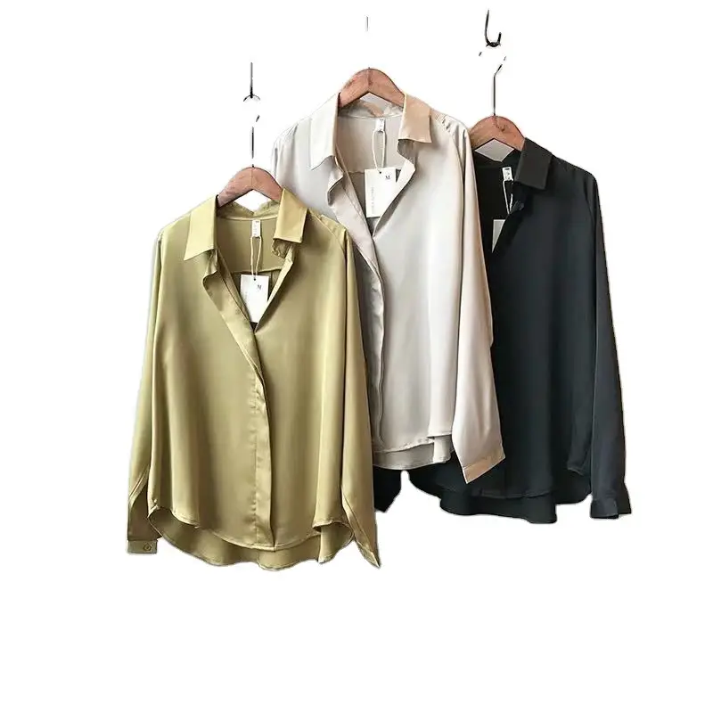 Women's V-Neck Silk Satin Shirt 2022 Autumn Loose Fit - Image 3