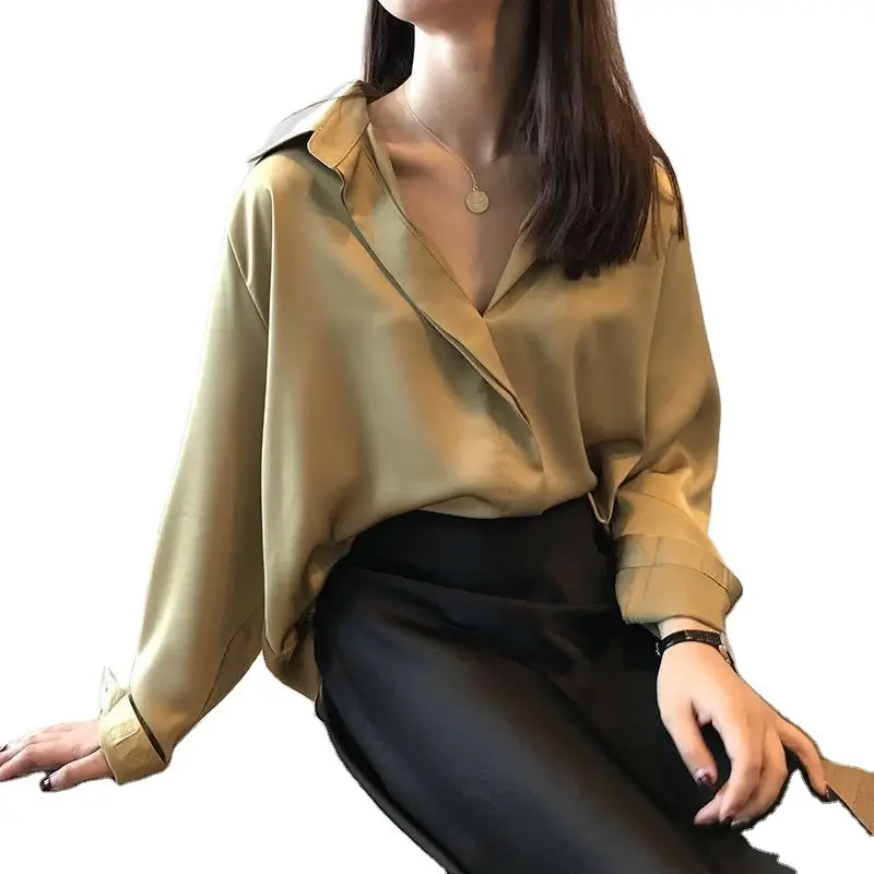 Women's V-Neck Silk Satin Shirt 2022 Autumn Loose Fit - Image 4