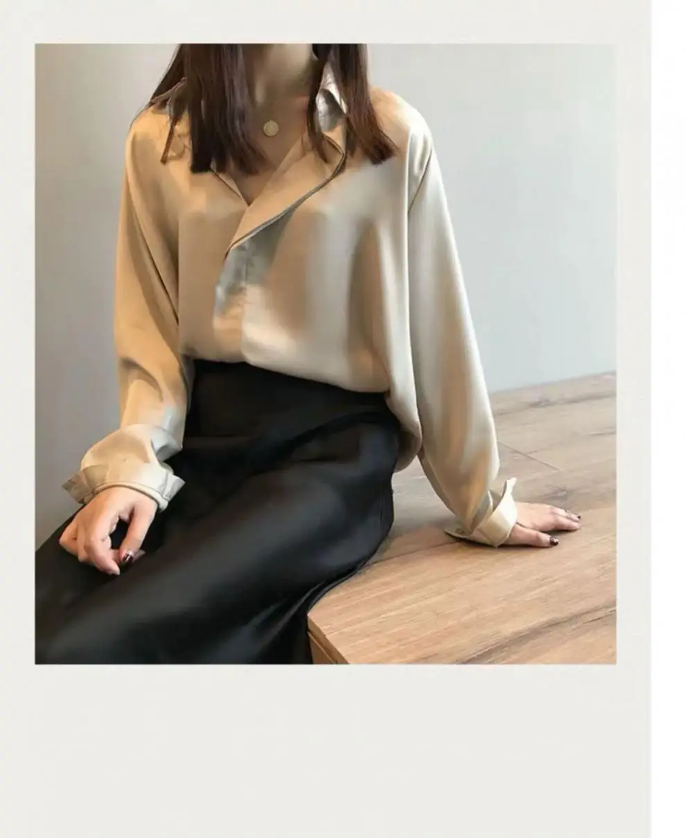 Women's V-Neck Silk Satin Shirt 2022 Autumn Loose Fit — feature 1