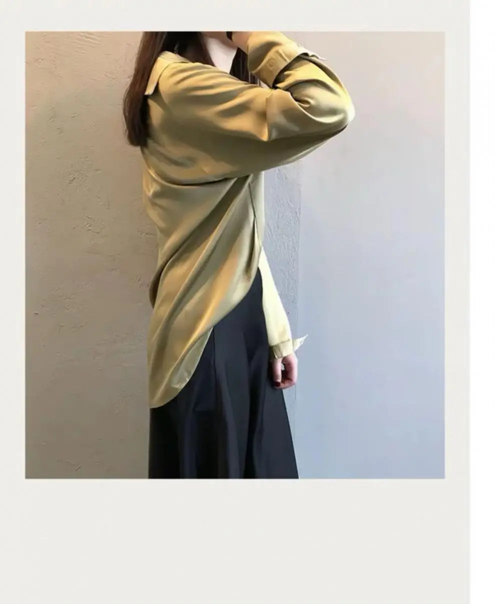 Women's V-Neck Silk Satin Shirt 2022 Autumn Loose Fit — feature 3