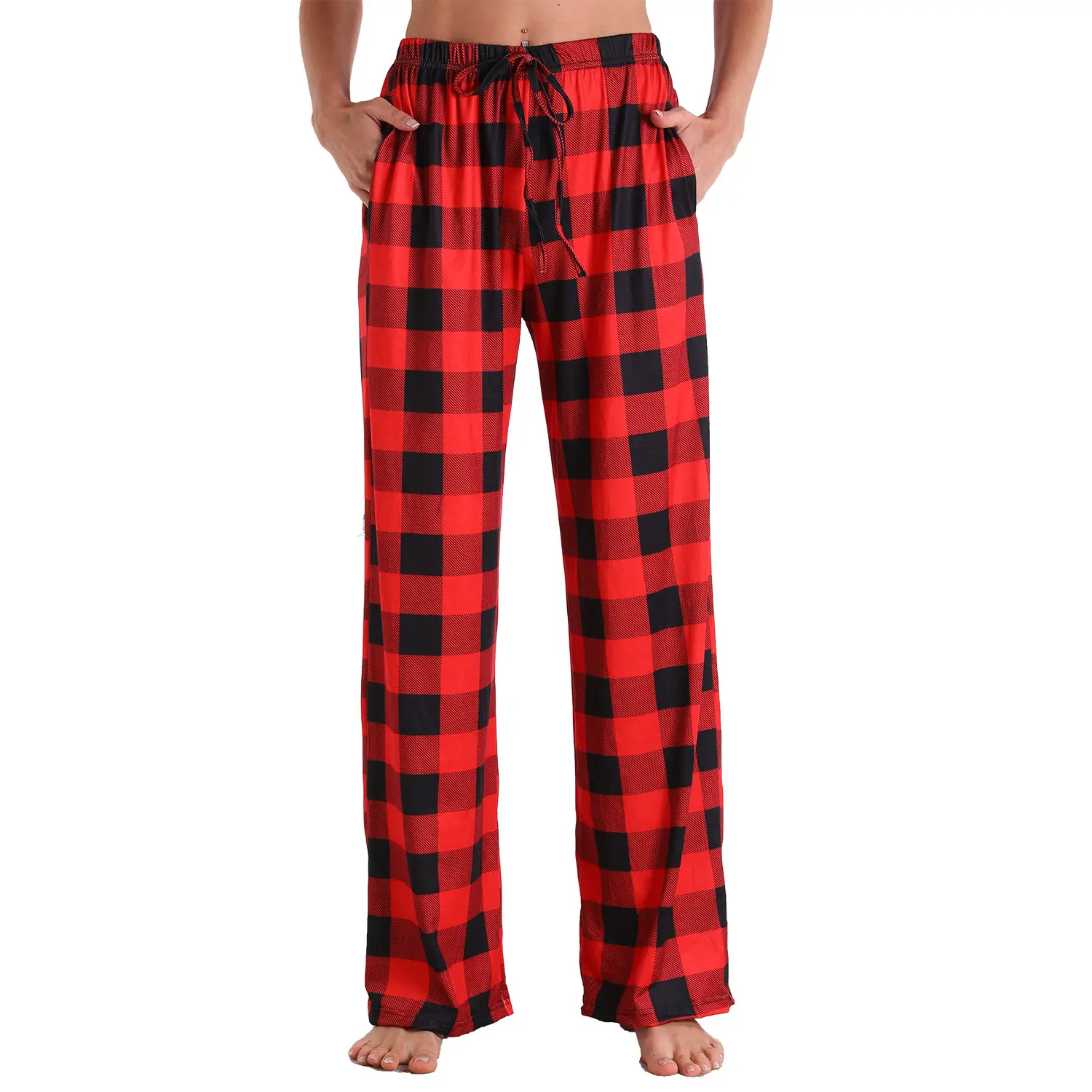 Plaid Flared Pants for Women Red Blue White