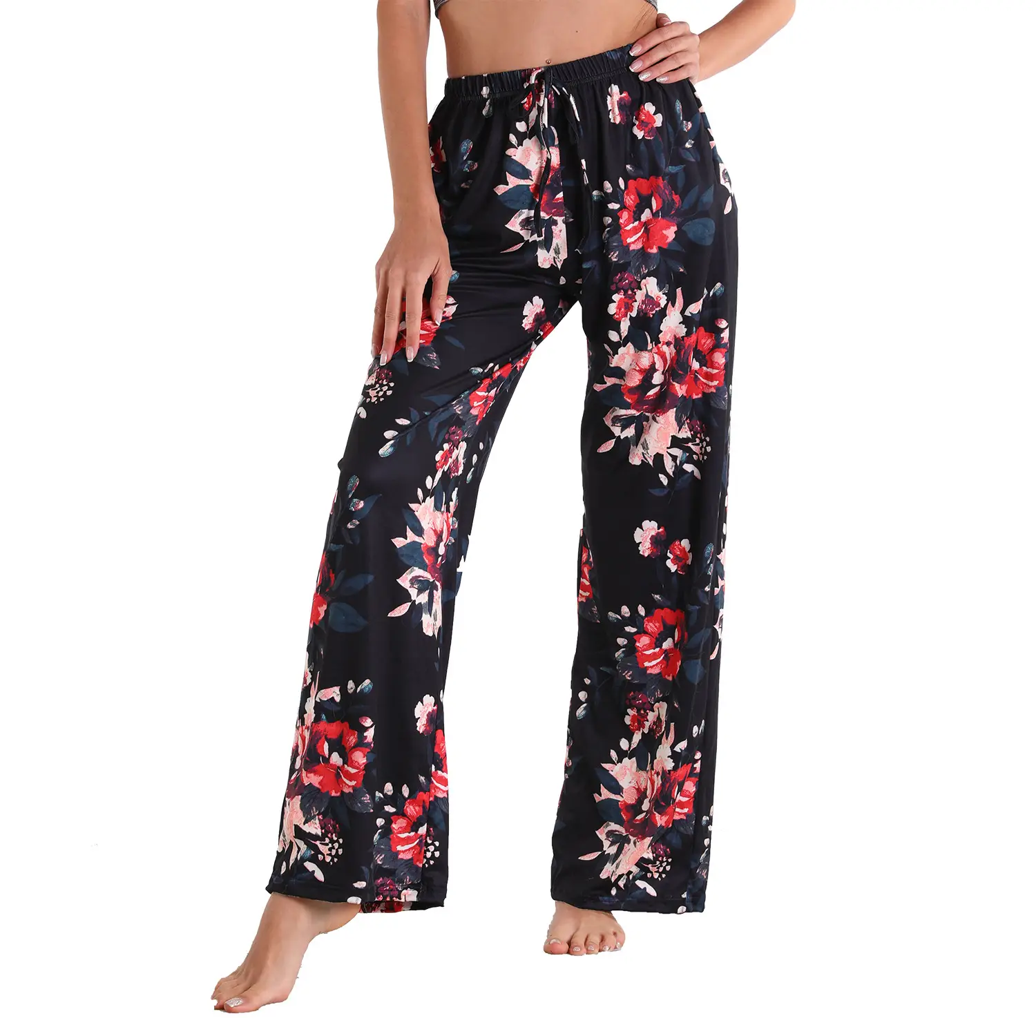 Plaid Flared Pants for Women Red Blue White