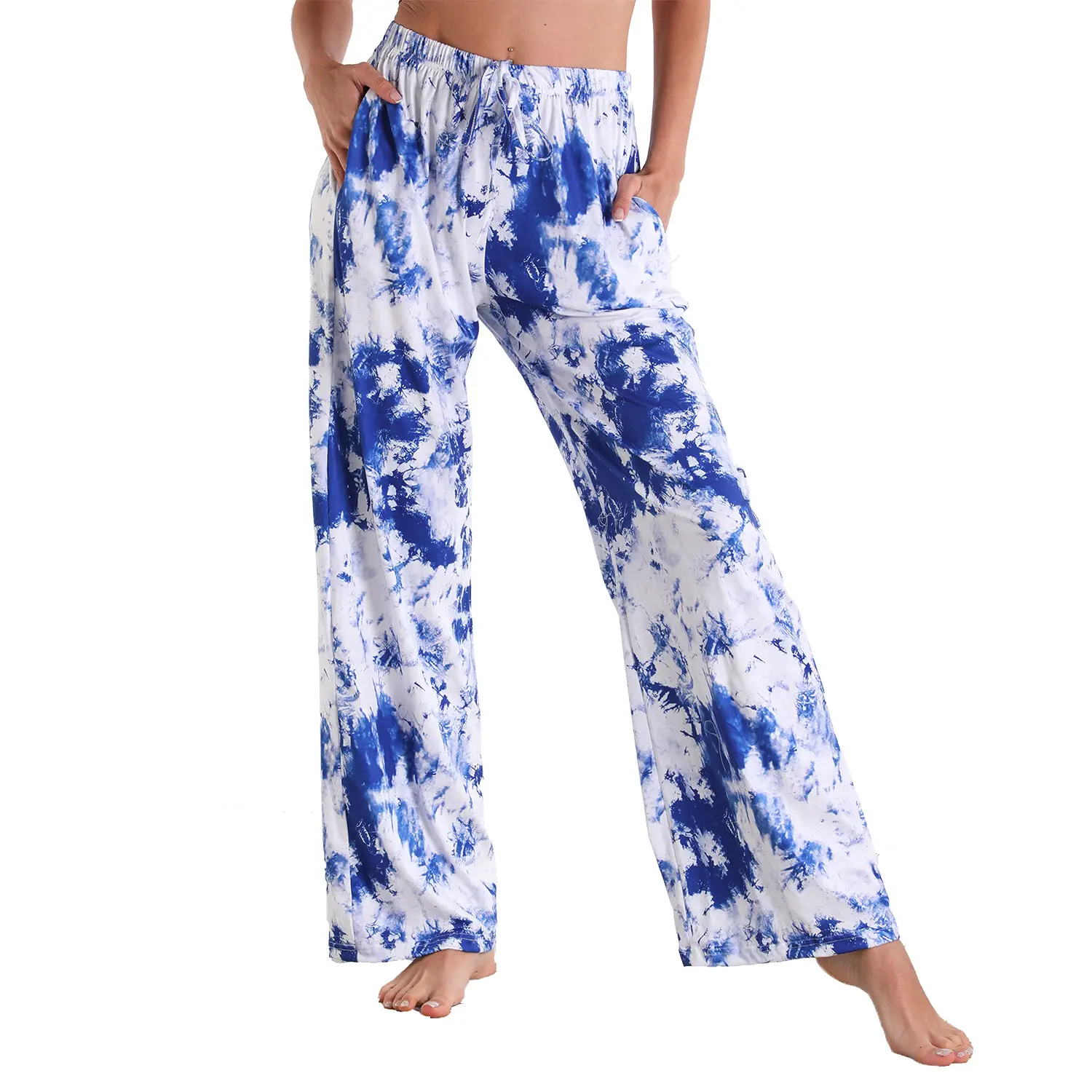 Plaid Flared Pants for Women Red Blue White