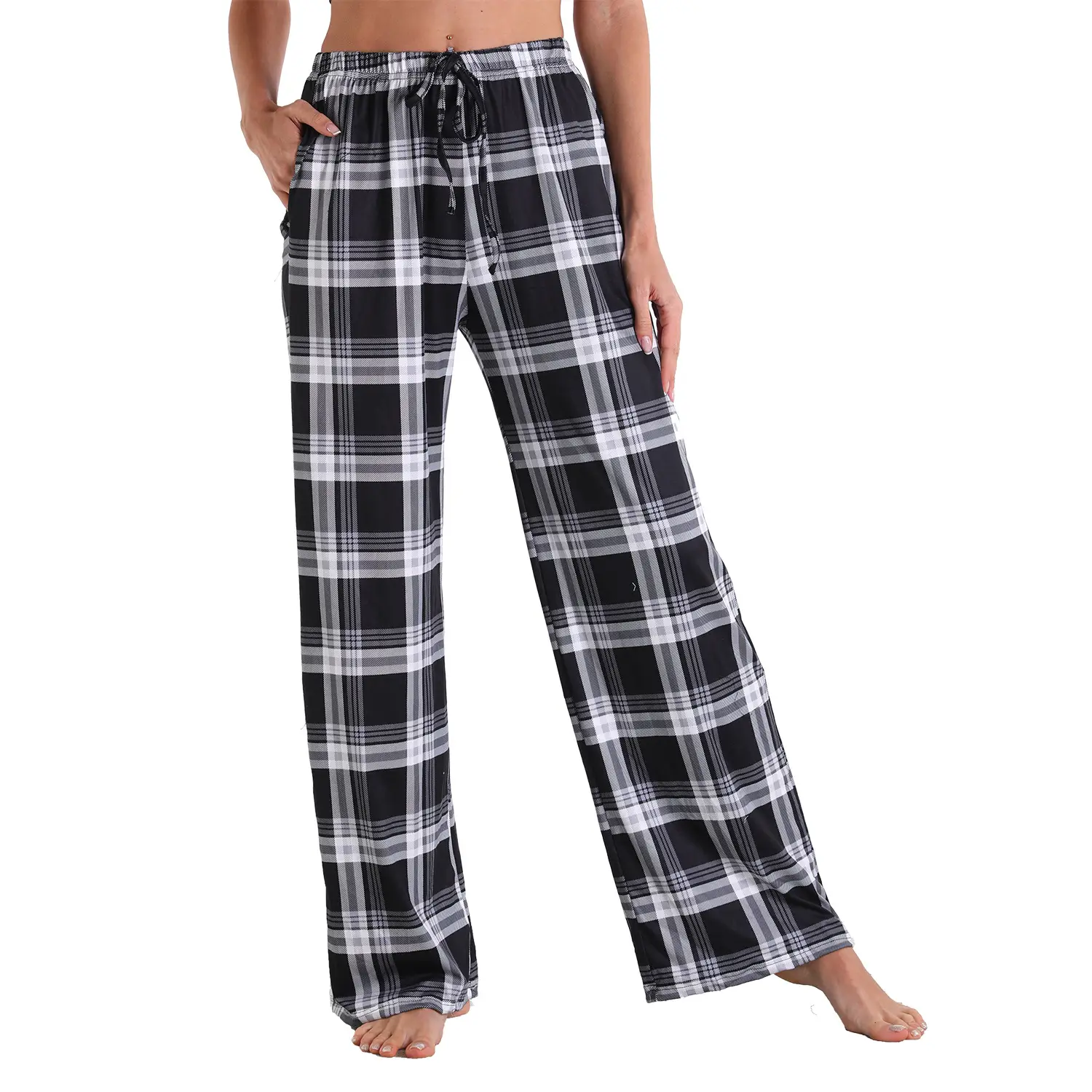 Plaid Flared Pants for Women Red Blue White
