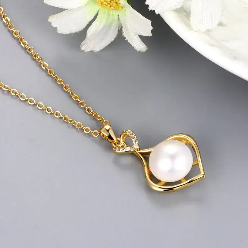 Heart Shaped Pearl Pendant Set Silver Gold Chain - Image 5
