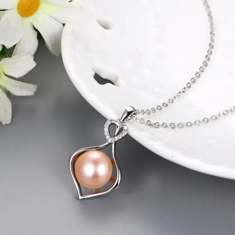 Heart Shaped Pearl Pendant Set Silver Gold Chain - Image 6