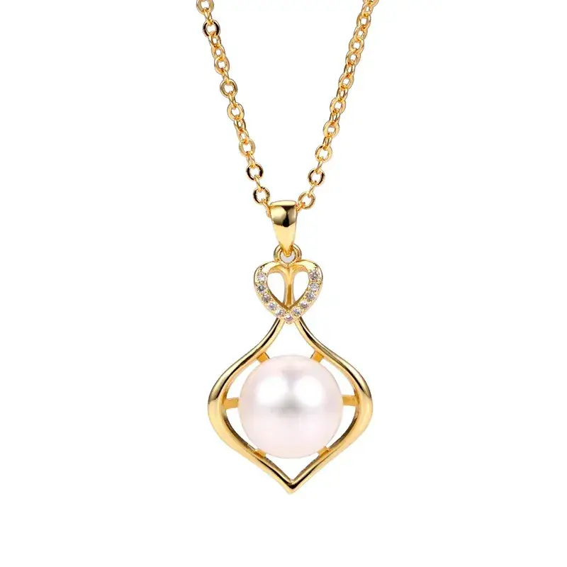 Heart Shaped Pearl Pendant Set Silver Gold Chain - Image 7