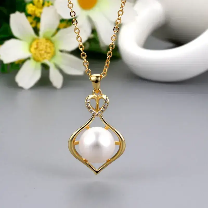 Heart Shaped Pearl Pendant Set Silver Gold Chain - Image 2