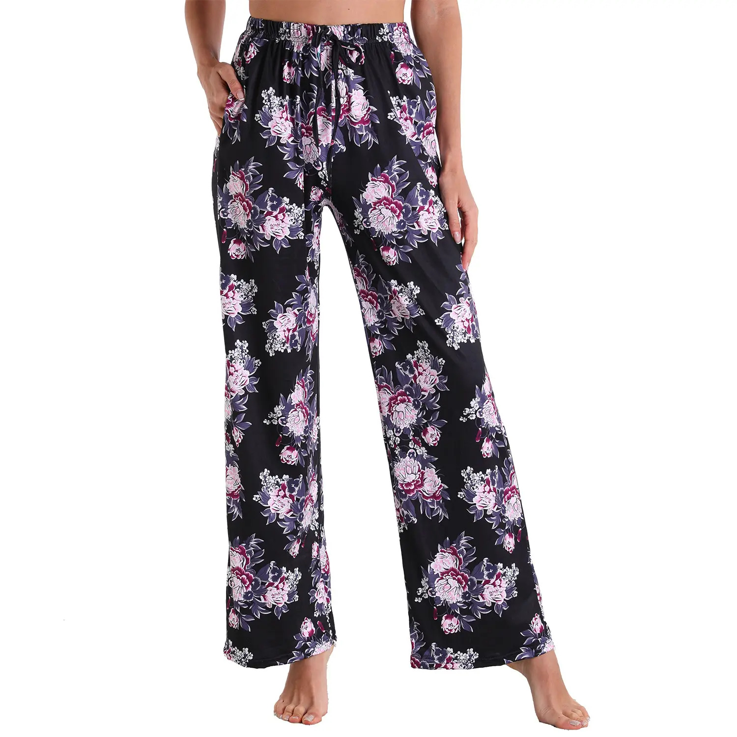Black Floral Women's Rubber Pants for Home Leisure Sports - Image 5