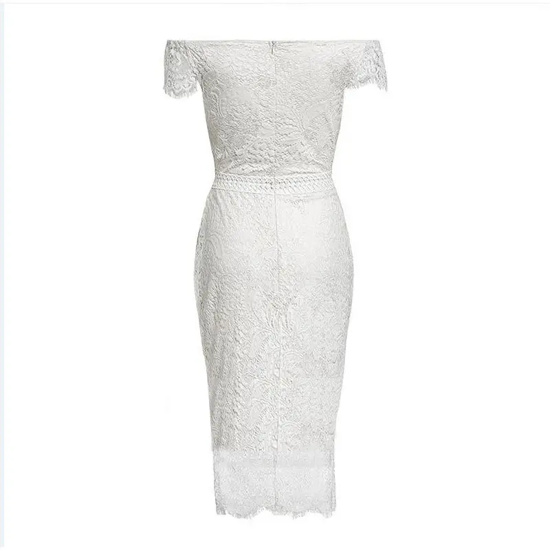 Black Lace Embroidered Hip Dress with V-Neck