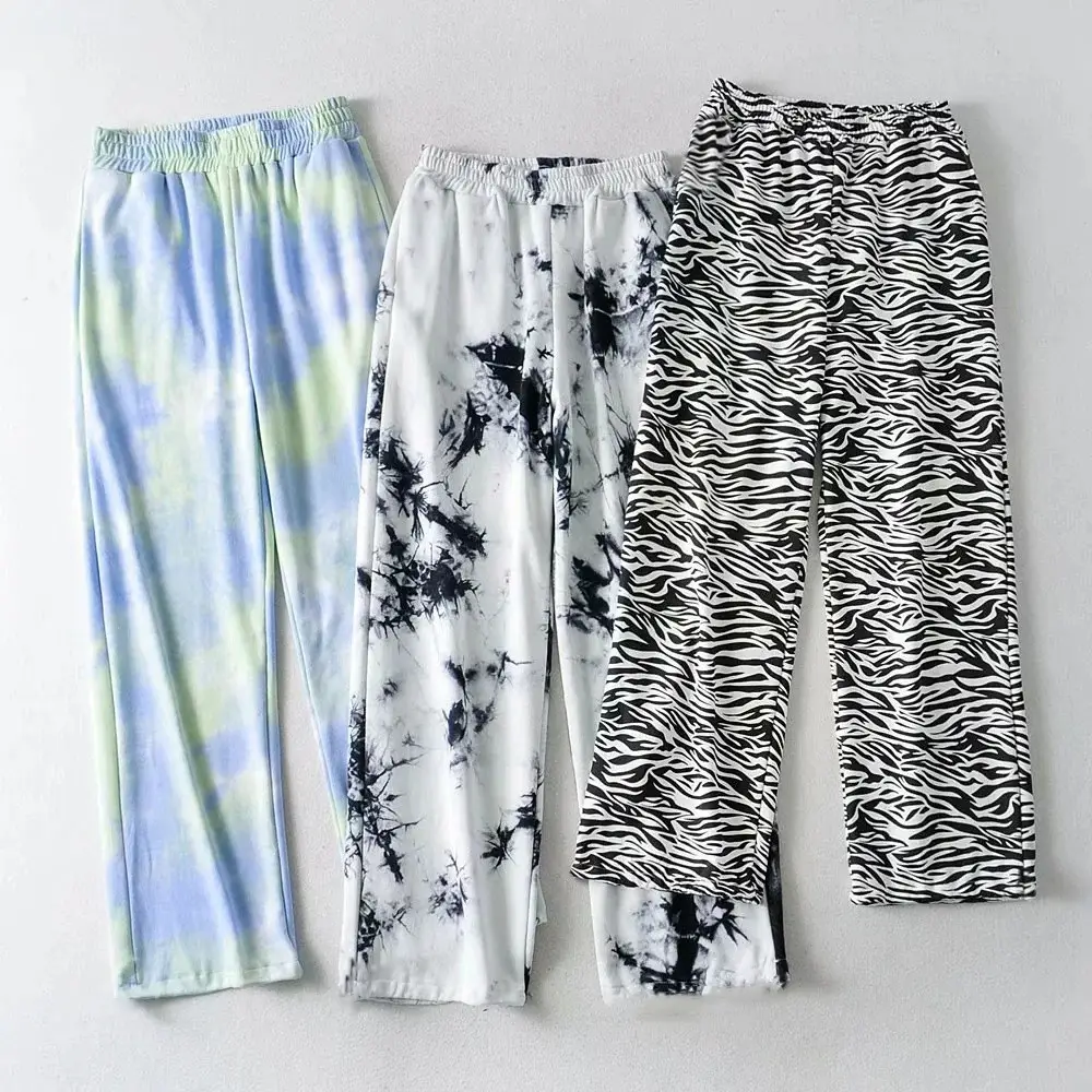 Women's 2021 Printed Wide Leg Pants Blue Green Stretch - Image 5