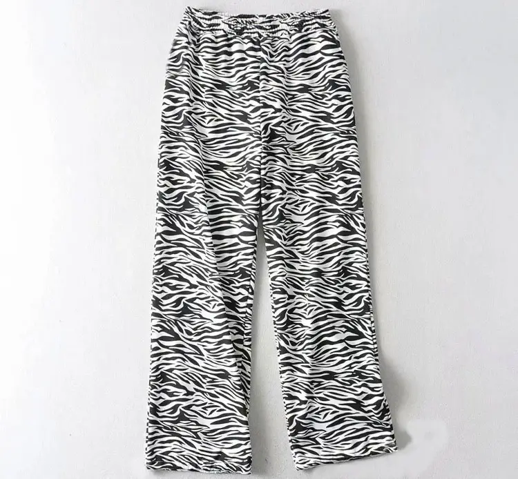 Women's 2021 Printed Wide Leg Pants Blue Green Stretch - Image 6