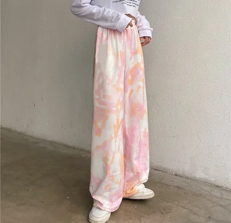 Women's 2021 Printed Wide Leg Pants Blue Green Stretch - Image 7