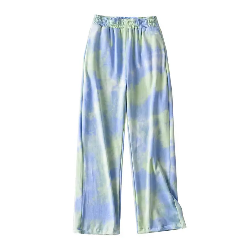 Women's 2021 Printed Wide Leg Pants Blue Green Stretch - Image 8
