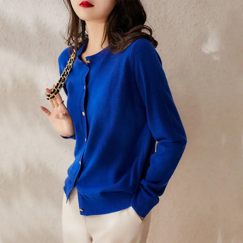 Women Knitted Cardigan Long Sleeve Brown 2024 - Image 9