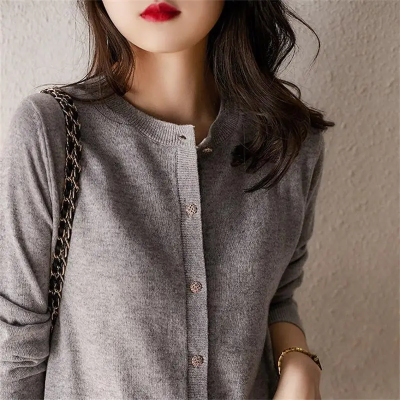 Women Knitted Cardigan Long Sleeve Brown 2024 - Image 10