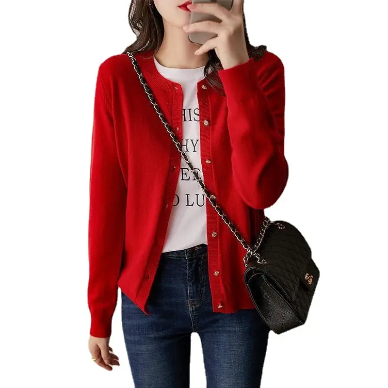 Women Knitted Cardigan Long Sleeve Brown 2024 - Image 11