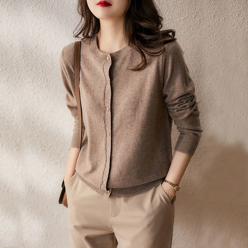 Women Knitted Cardigan Long Sleeve Brown 2024 - Image 3