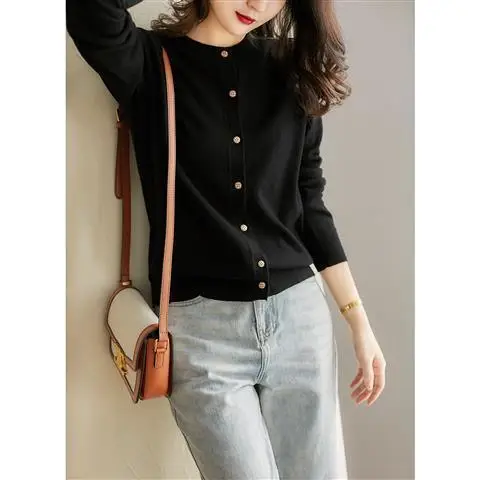 Women Knitted Cardigan Long Sleeve Brown 2024 - Image 4