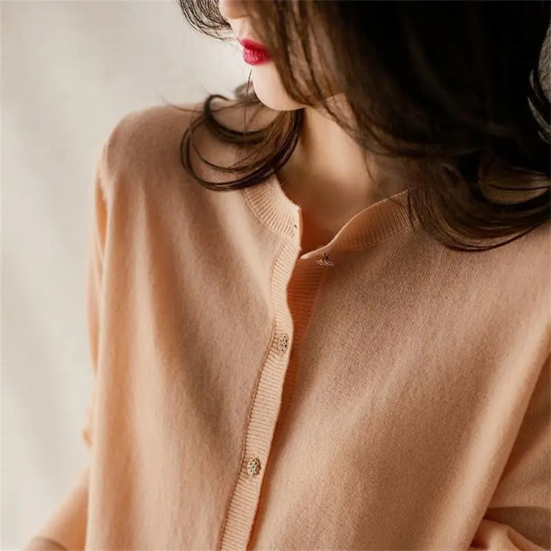 Women Knitted Cardigan Long Sleeve Brown 2024 - Image 5