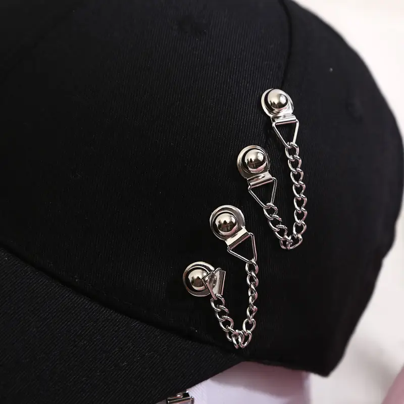 Black Korean Style Duck Hat with Hoop & Chain - Image 15
