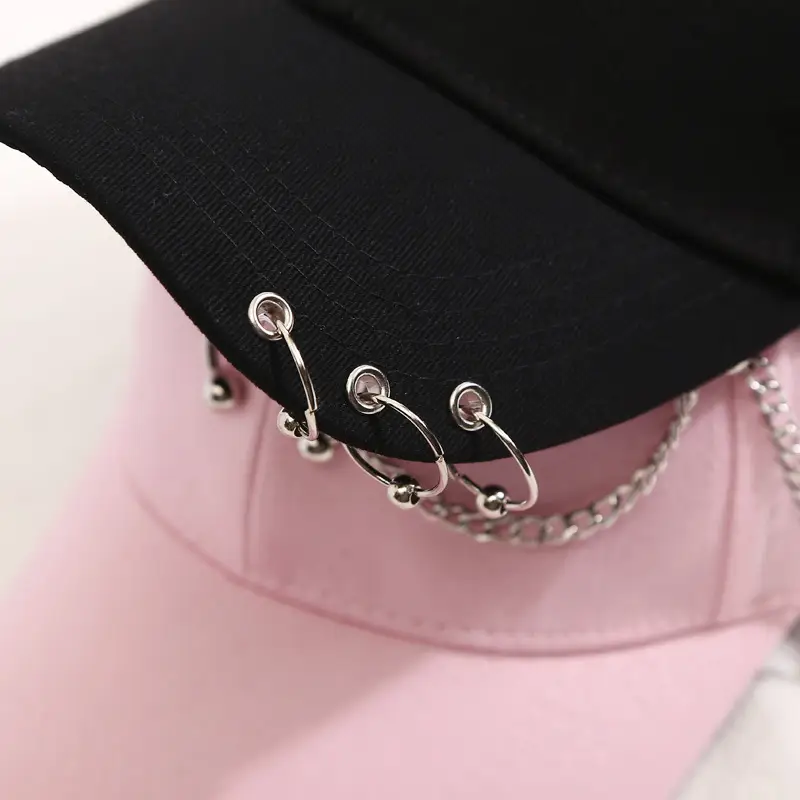 Black Korean Style Duck Hat with Hoop & Chain - Image 16