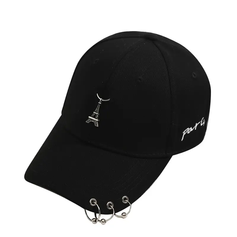 Black Korean Style Duck Hat with Hoop & Chain - Image 17