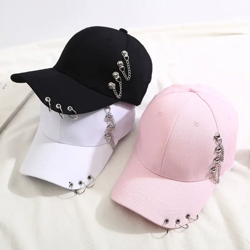 Black Korean Style Duck Hat with Hoop & Chain — feature 1