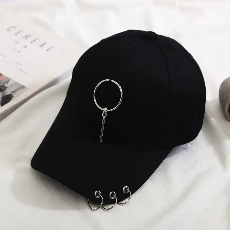 Black Korean Style Duck Hat with Hoop & Chain - Image 10