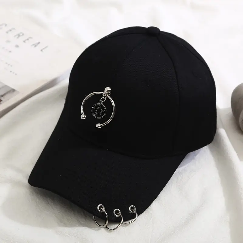 Black Korean Style Duck Hat with Hoop & Chain - Image 7