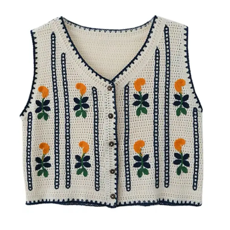 New Korean Style Knitted Vest Women's Vintage Embroidered Crochet Shirt - Image 96