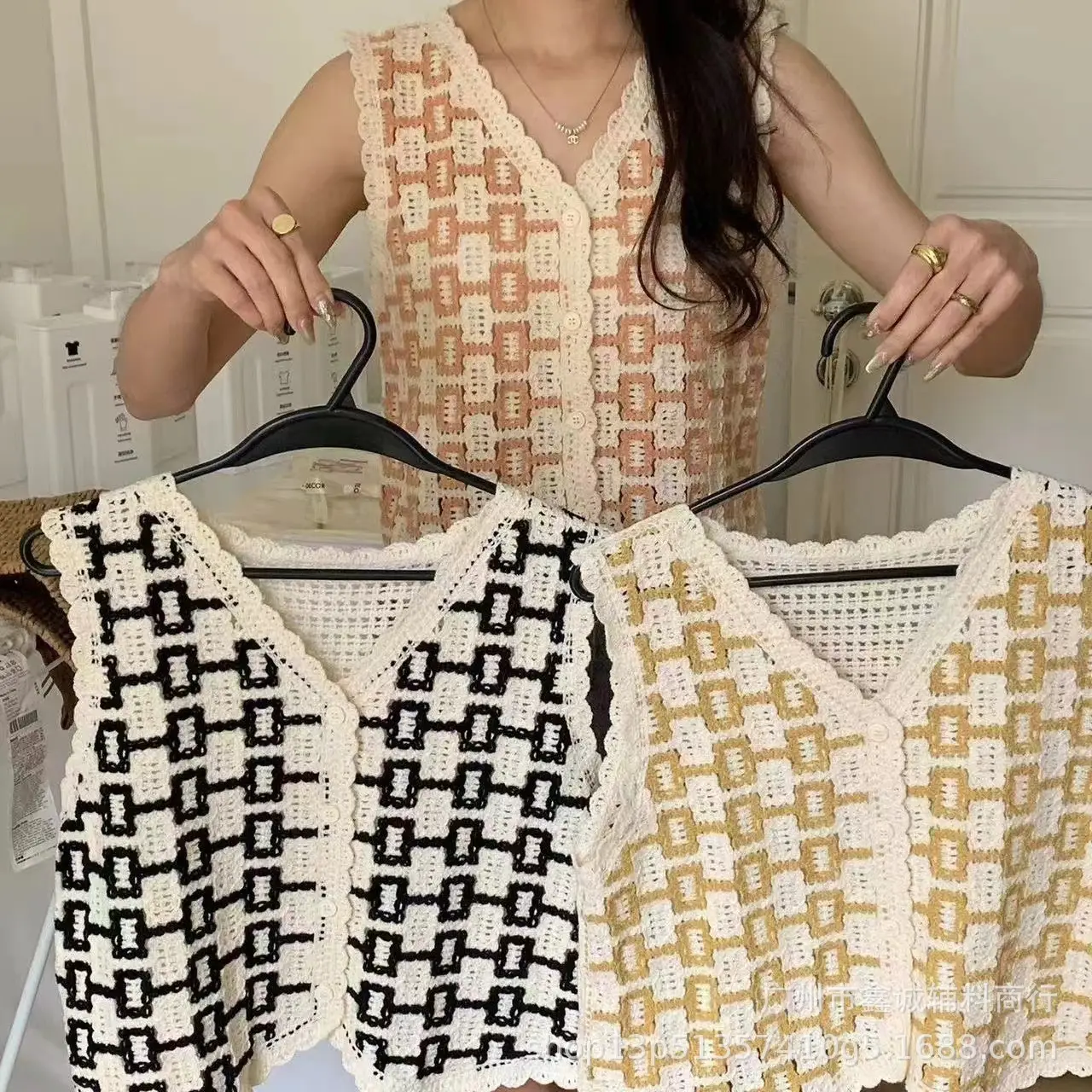 New Korean Style Knitted Vest Women's Vintage Embroidered Crochet Shirt - Image 32