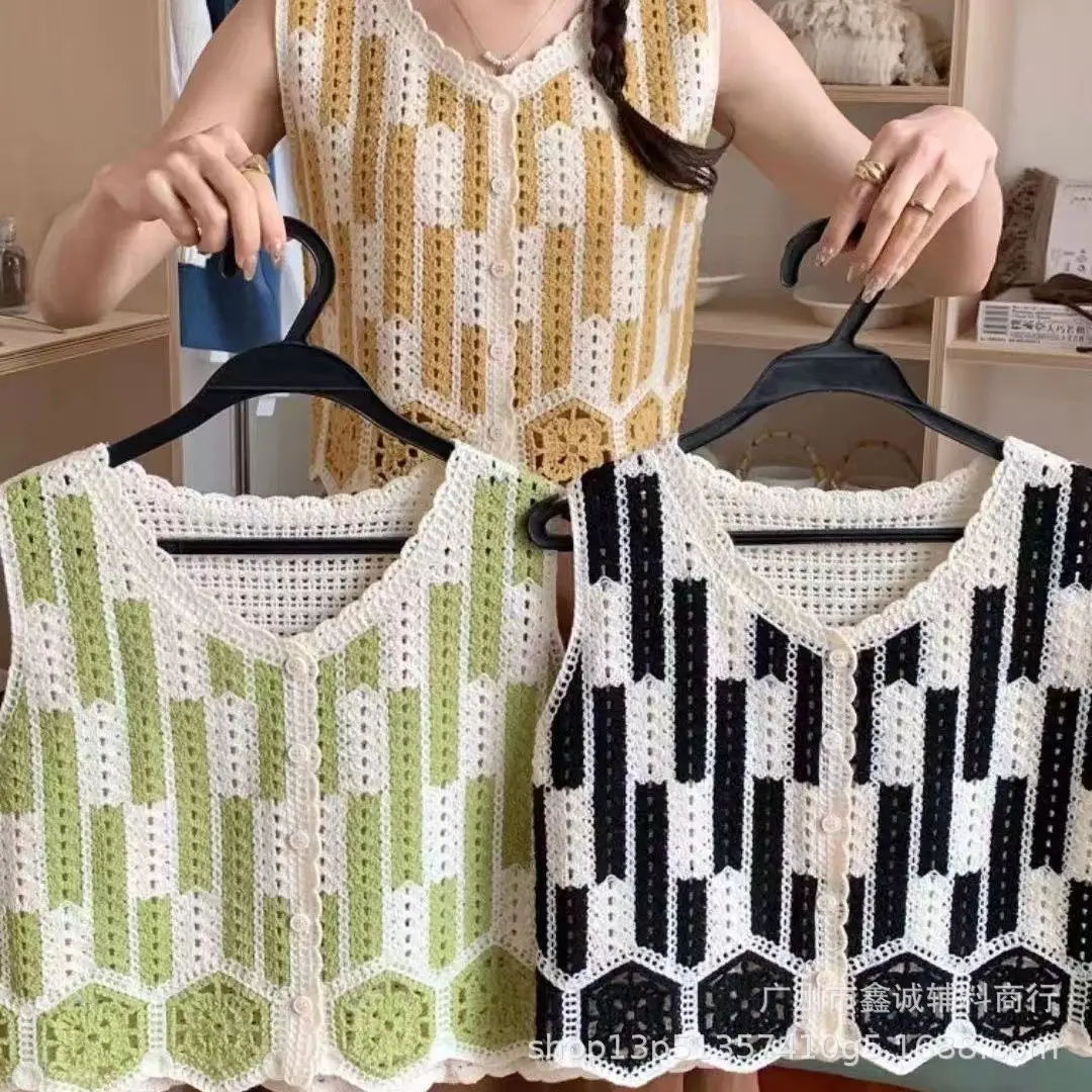 New Korean Style Knitted Vest Women's Vintage Embroidered Crochet Shirt - Image 37