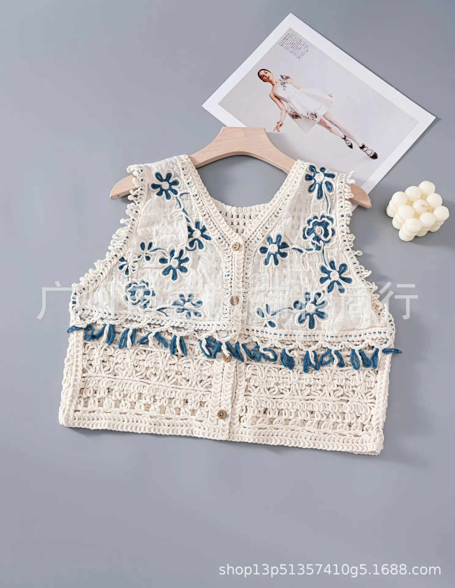 New Korean Style Knitted Vest Women's Vintage Embroidered Crochet Shirt - Image 56