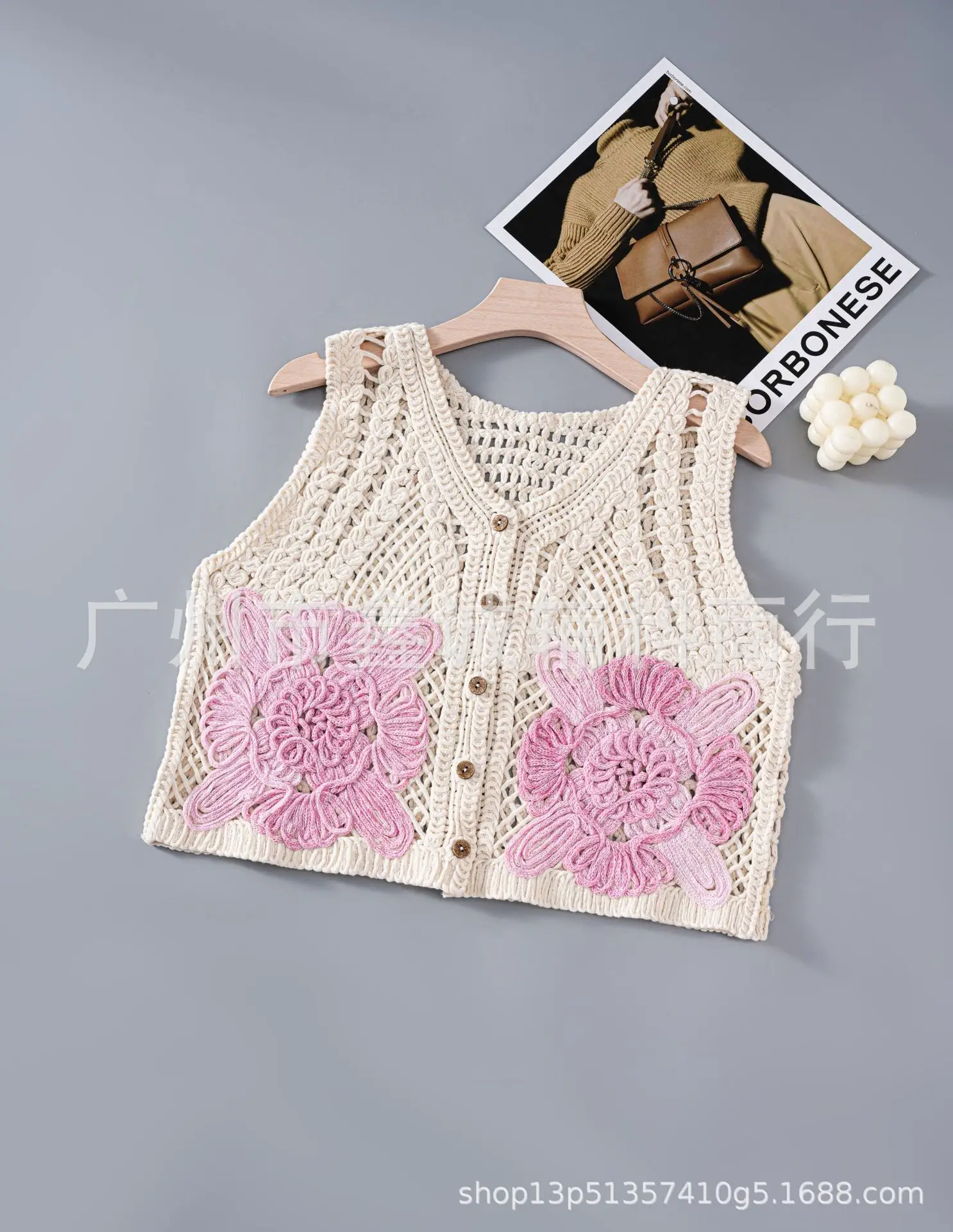 New Korean Style Knitted Vest Women's Vintage Embroidered Crochet Shirt - Image 62