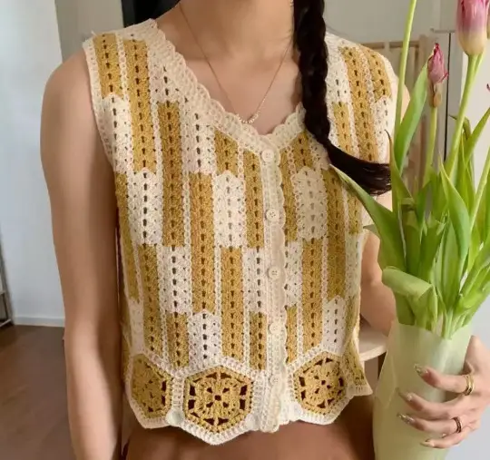 New Korean Style Knitted Vest Women's Vintage Embroidered Crochet Shirt - Image 90