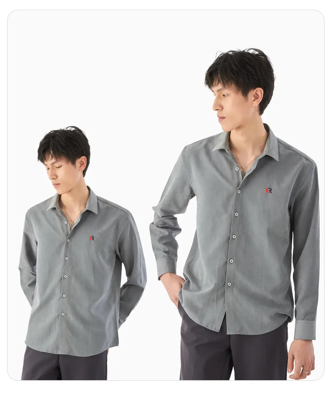 Dongyu Men's Long Sleeve Tan Shirt with Embroidered Logo — feature 14