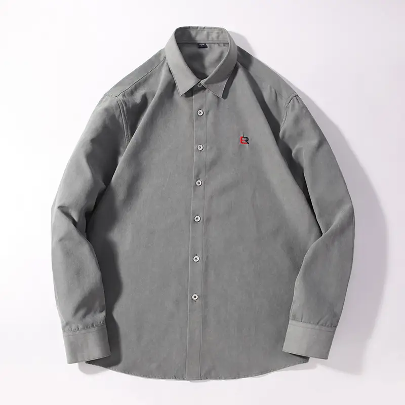 Dongyu Men's Long Sleeve Tan Shirt with Embroidered Logo - Image 2