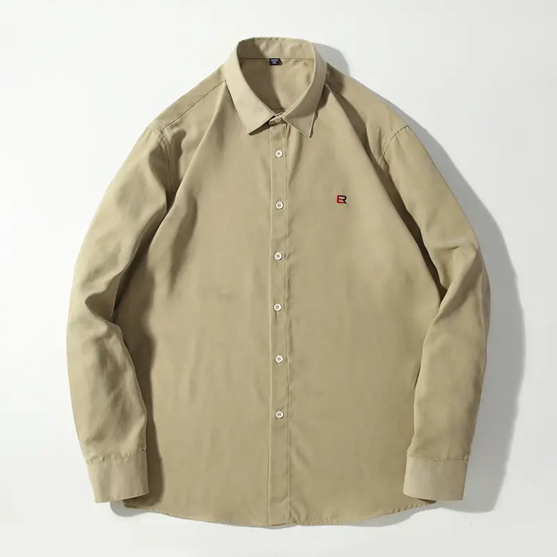 Dongyu Men's Long Sleeve Tan Shirt with Embroidered Logo - Image 3